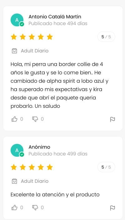 Reseña de clientes sobre pienso lobo azul